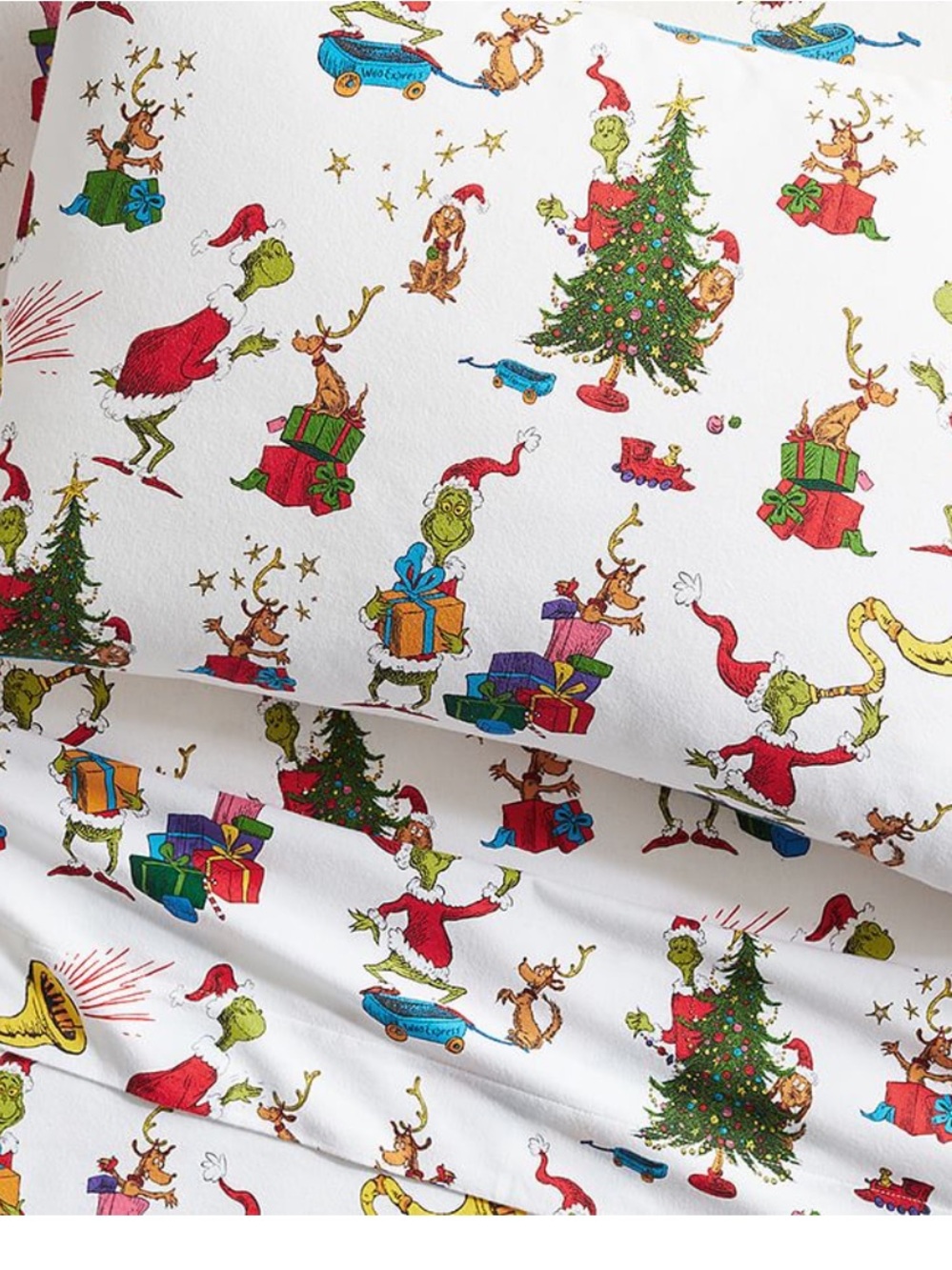 Pottery Barn Dr. Seuss’s The Grinch & Max Flannel Sheet Set Full Size NWT $139